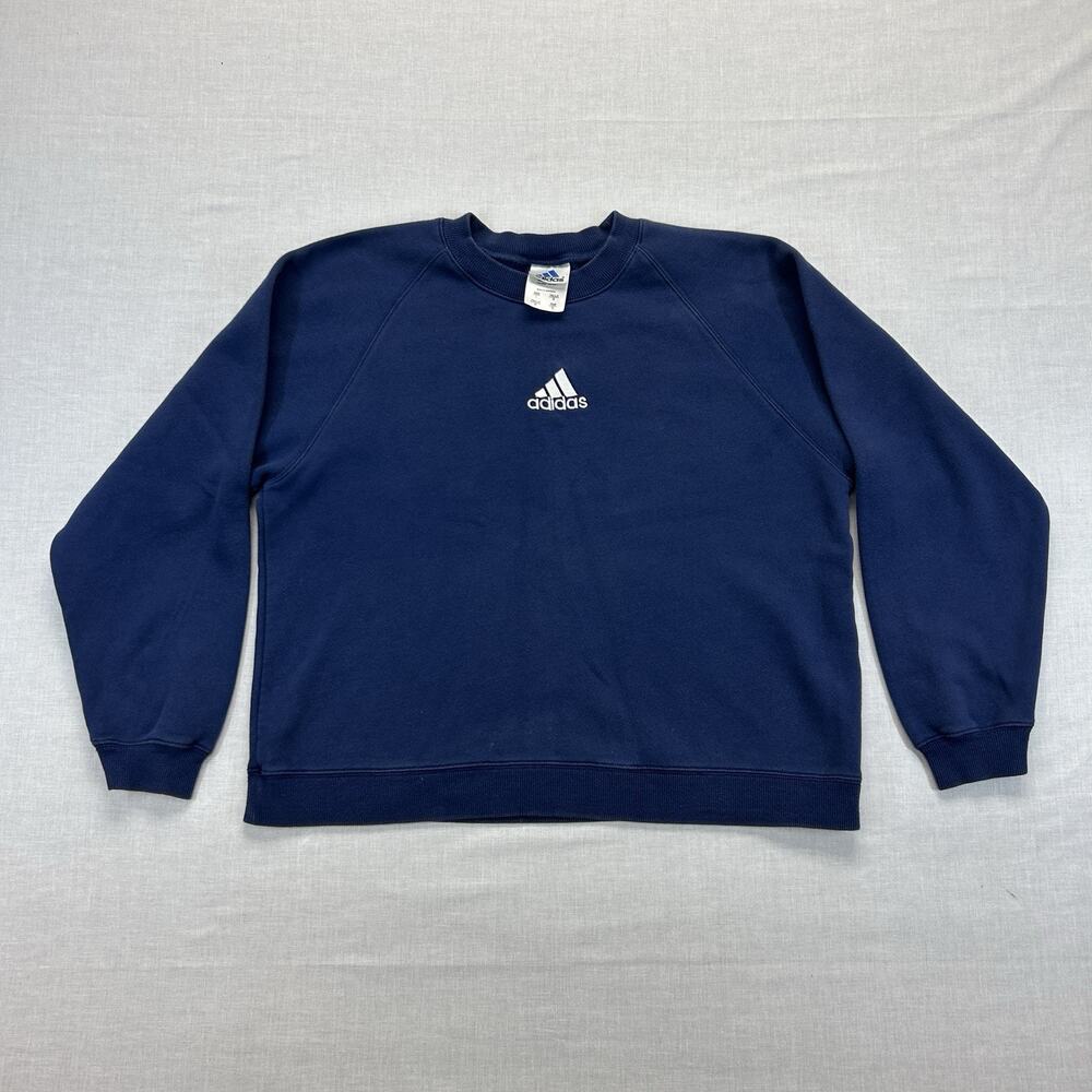 Vintage Adidas Crewneck Sweatshirt Men's Large Blue Embroidered Logo Long Sleeve